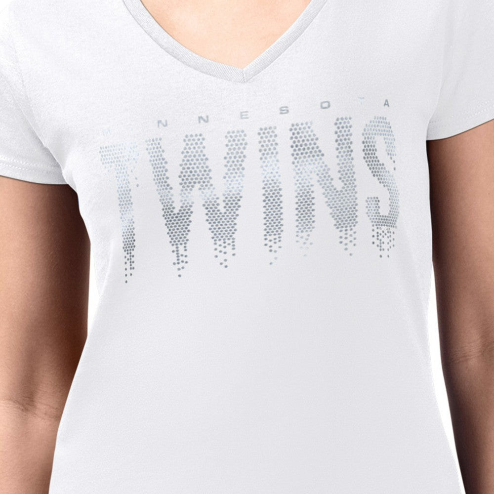 Minnesota Twins G-III 4Her by Carl Banks Women's Metallic Drop Lightweight V-Neck T-Shirt White