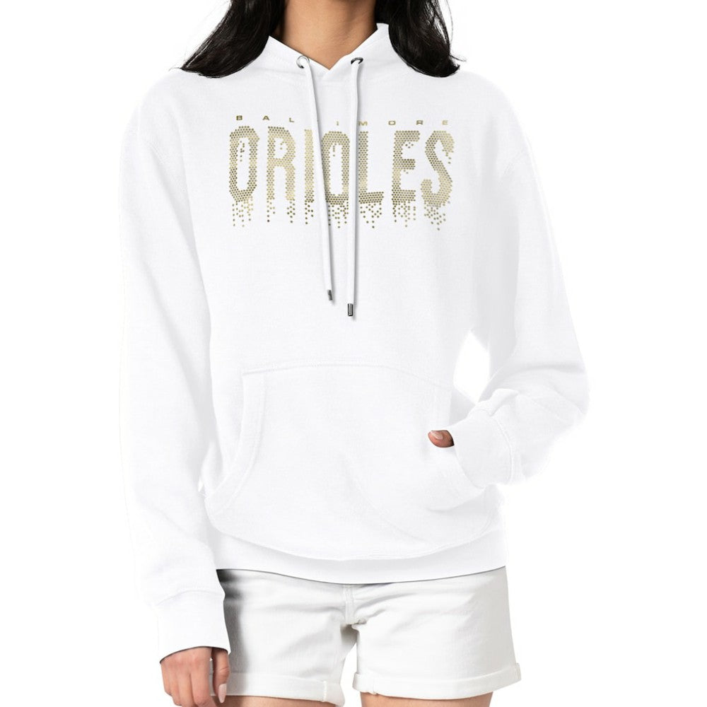 Baltimore Orioles G-III 4Her by Carl Banks Women's Metallic Drop Fleece Hoodie White