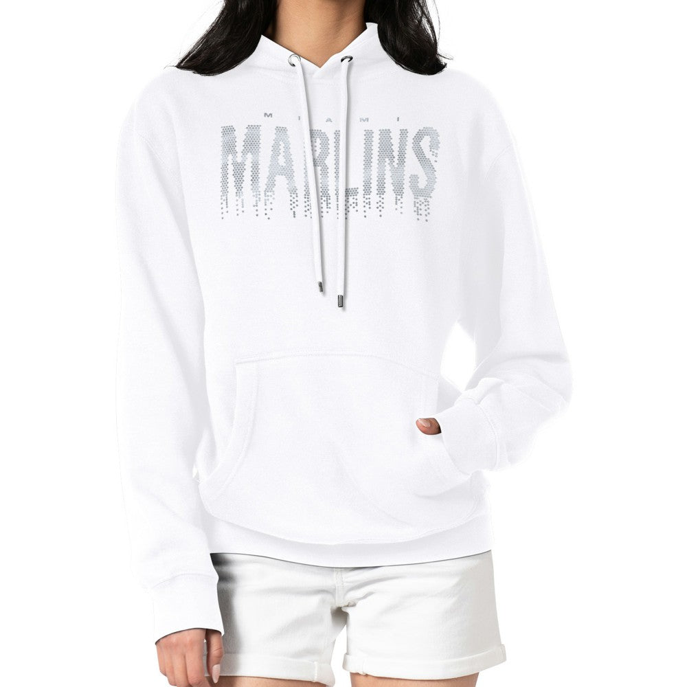 Miami Marlins G-III 4Her by Carl Banks Women's Metallic Drop Fleece Hoodie White