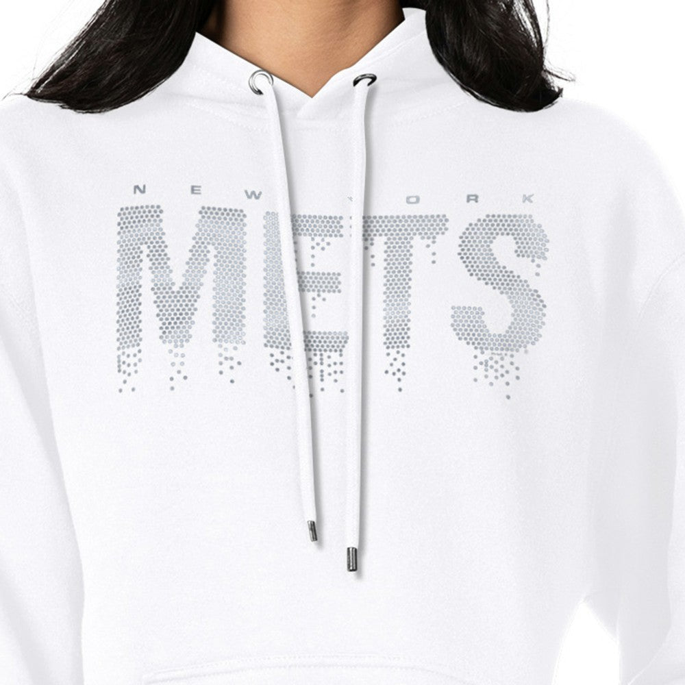 New York Mets G-III 4Her by Carl Banks Women's Metallic Drop Fleece Hoodie White