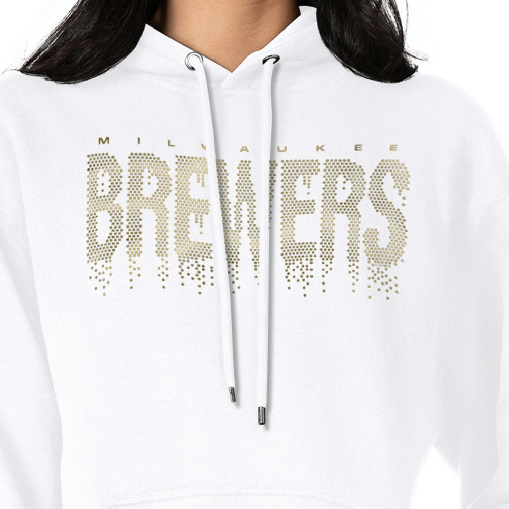 Milwaukee Brewers G-III 4Her by Carl Banks Women's Metallic Drop Fleece Hoodie White