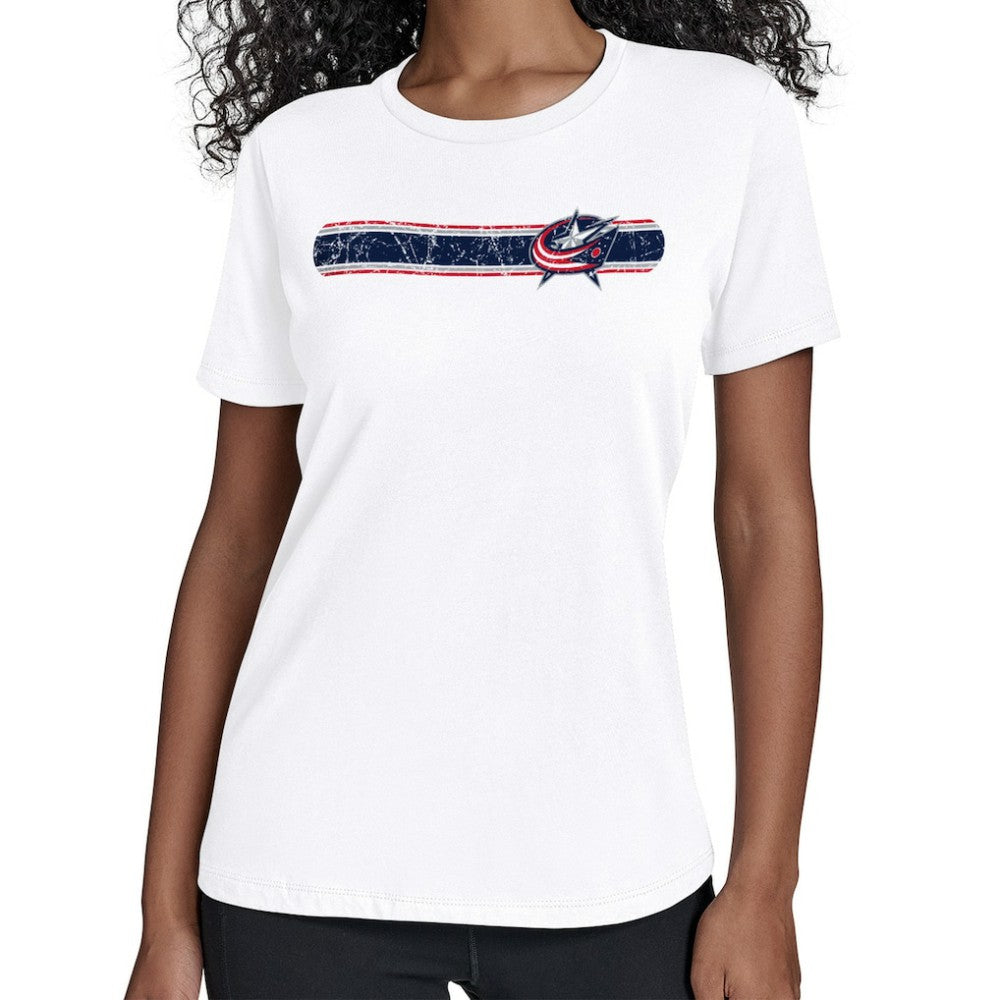 Columbus Blue Jackets Starter Women's Team Stripe T-Shirt White