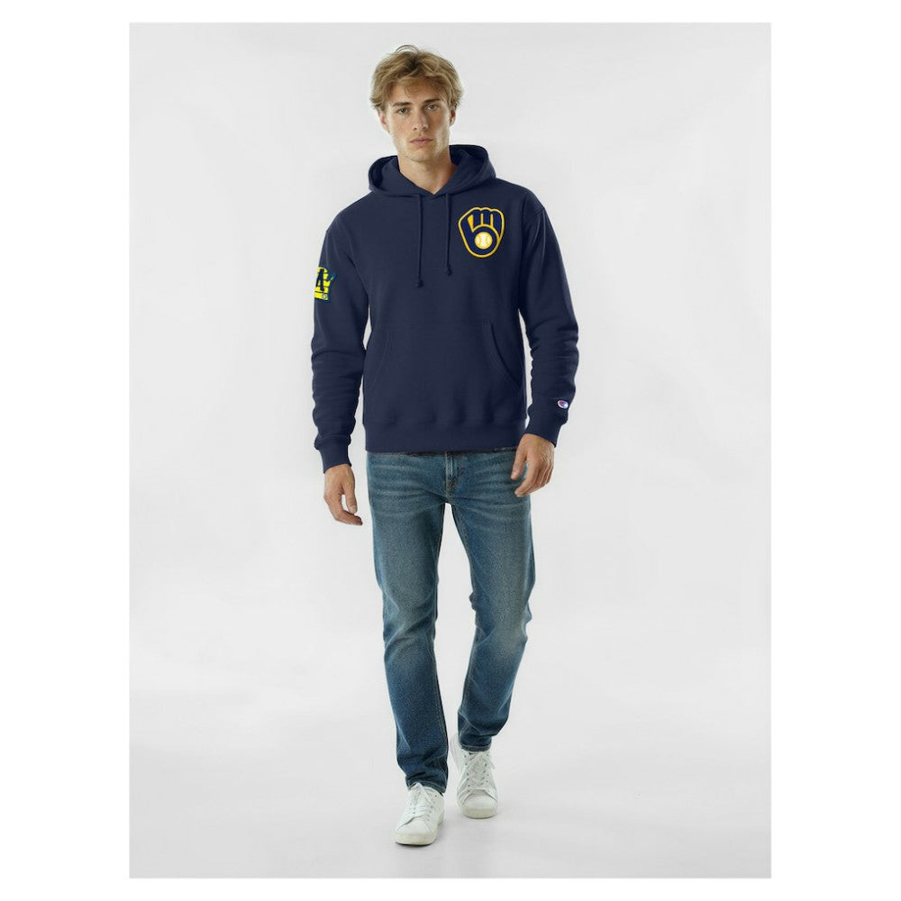 Milwaukee Brewers Champion Reverse Weave Chenille Hoodie Navy