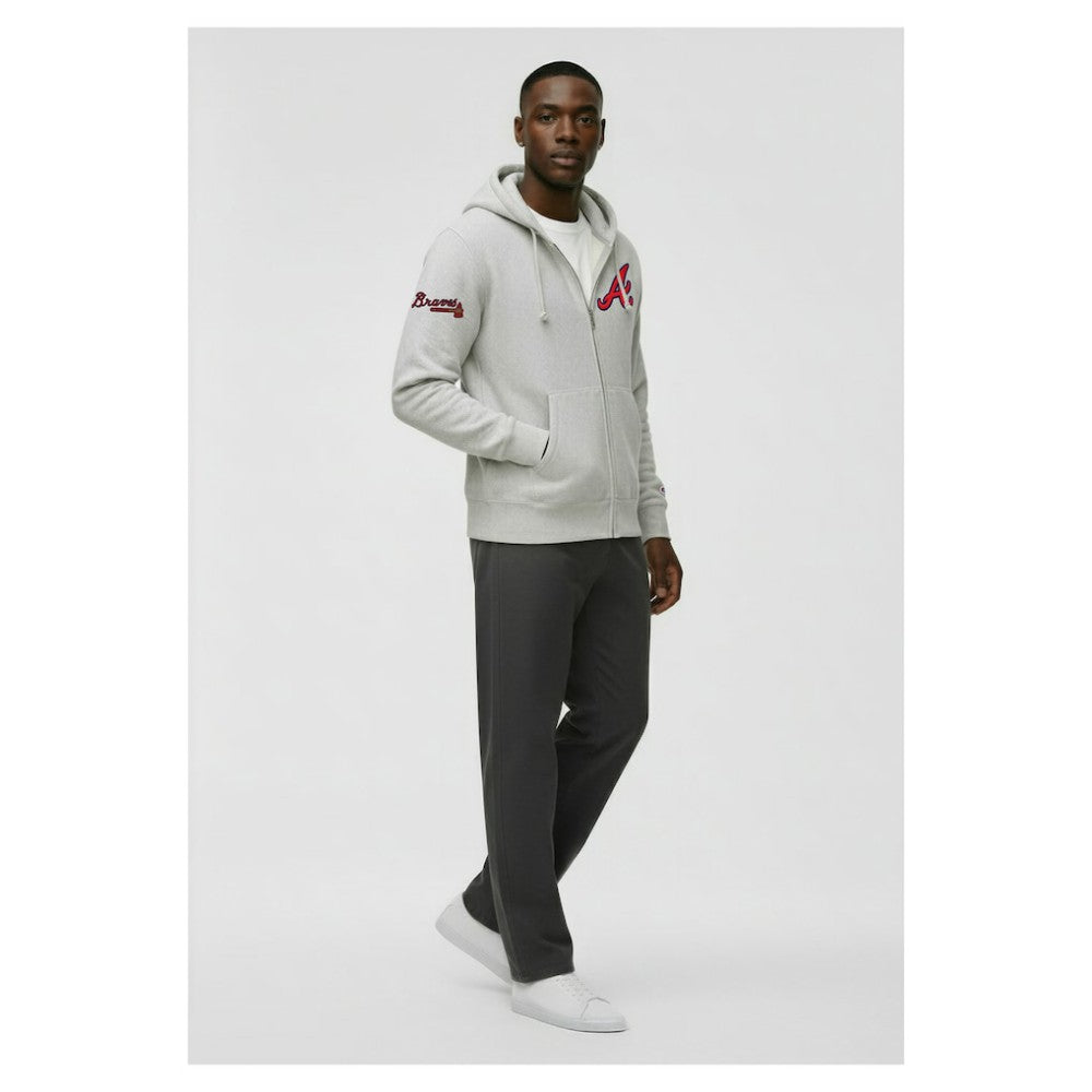 Atlanta Braves Champion Reverse Weave Chenille Full-Zip Hoodie Gray