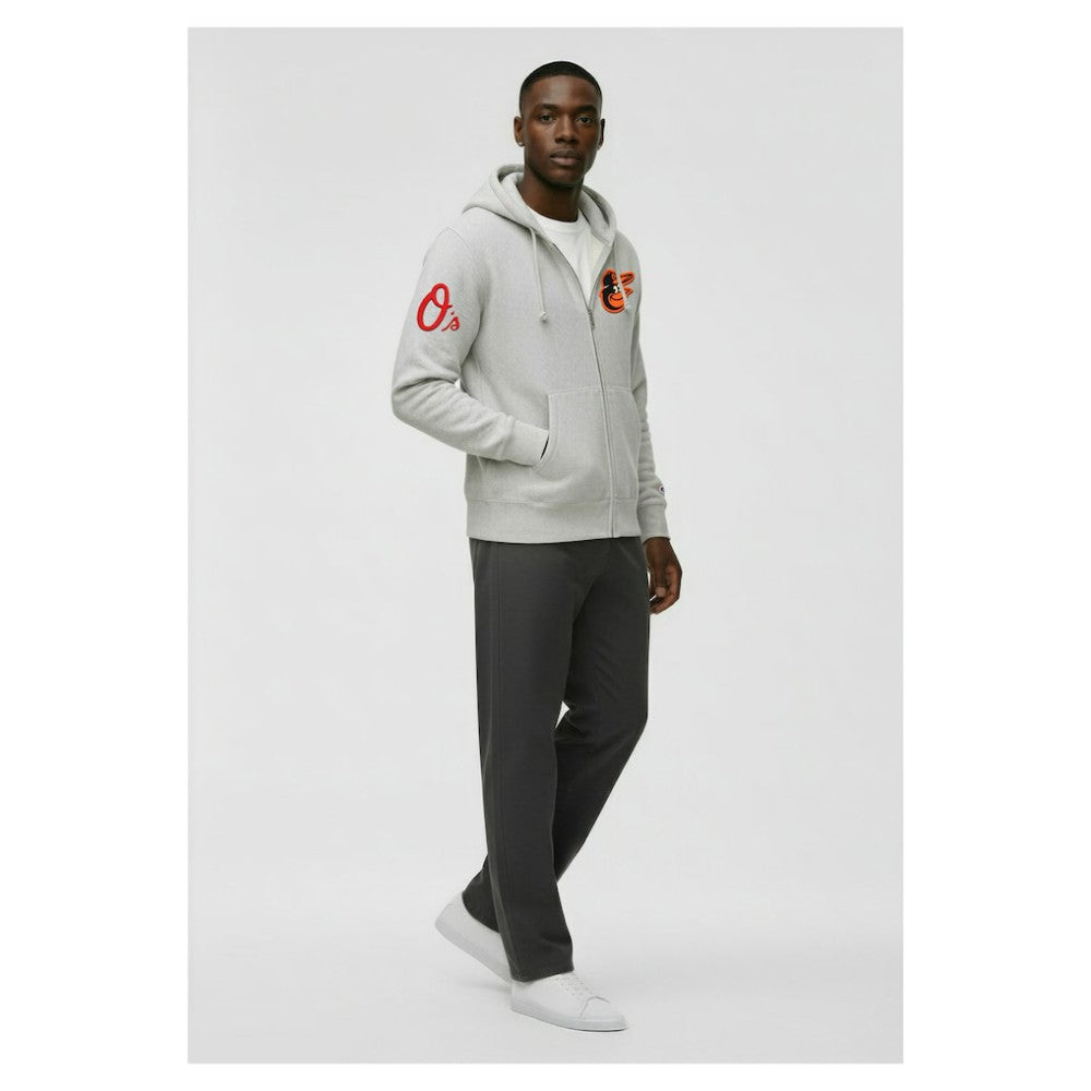 Baltimore Orioles Champion Reverse Weave Chenille Full-Zip Hoodie Gray