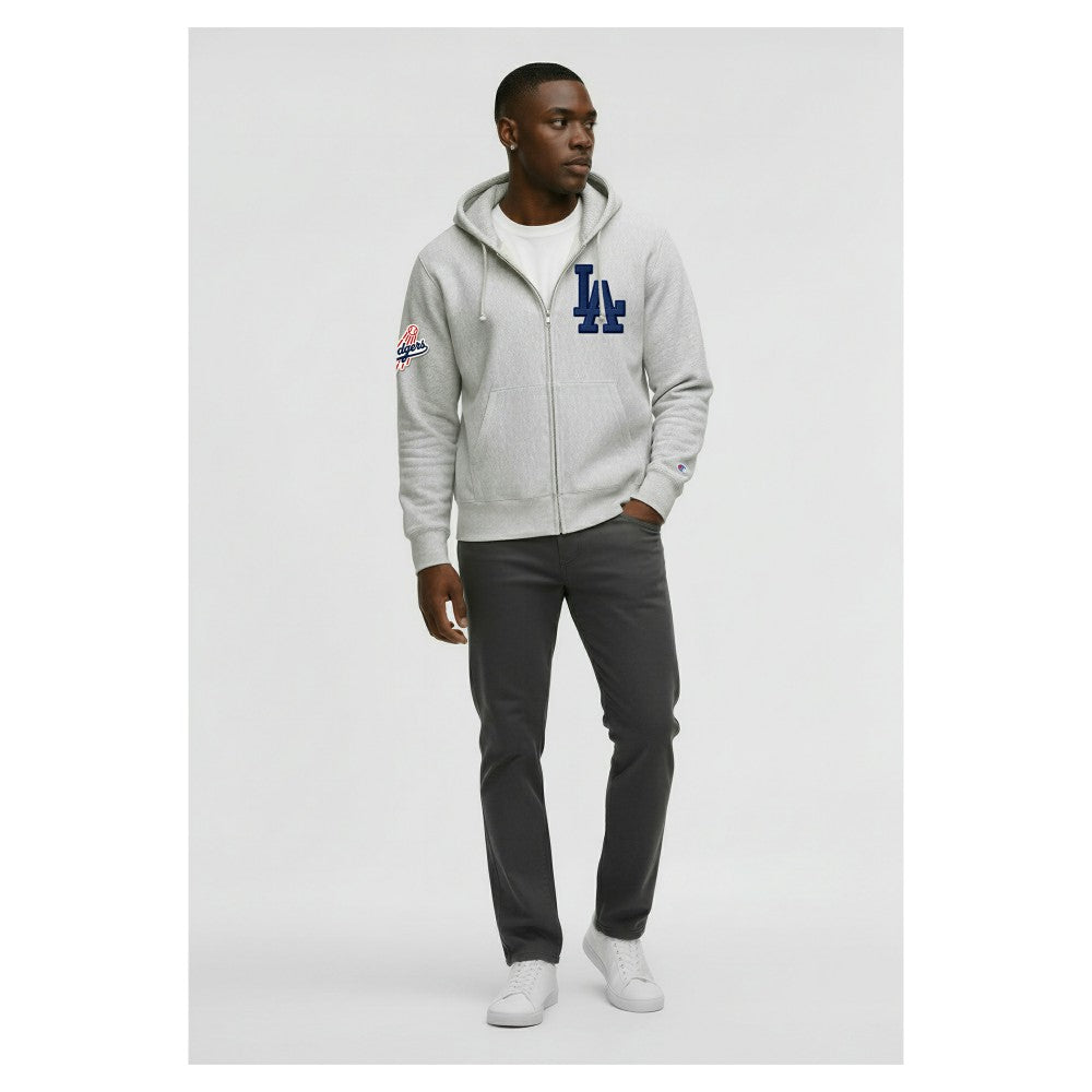 Los Angeles Dodgers Champion Reverse Weave Chenille Full-Zip Hoodie Gray