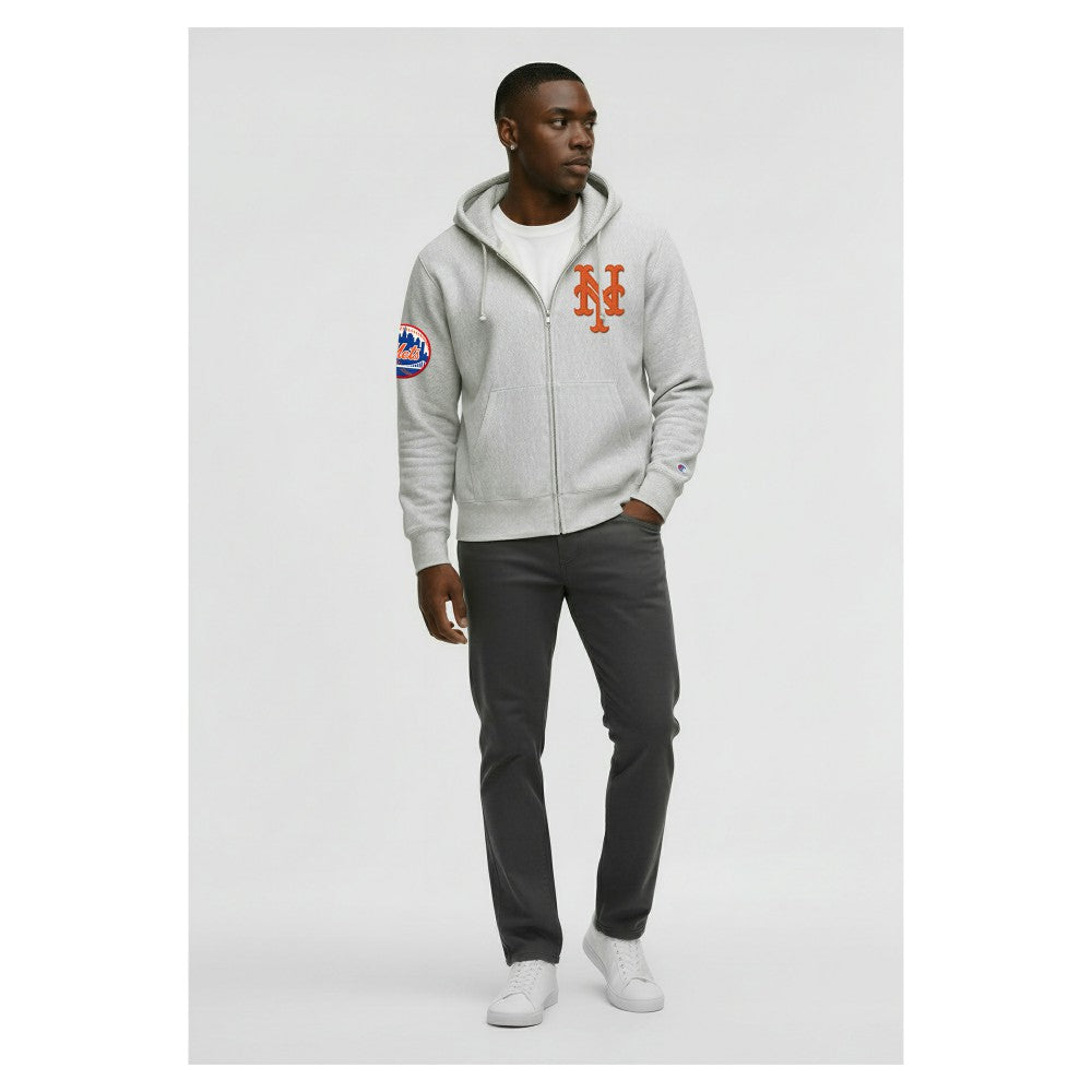 New York Mets Champion Reverse Weave Chenille Full-Zip Hoodie Gray