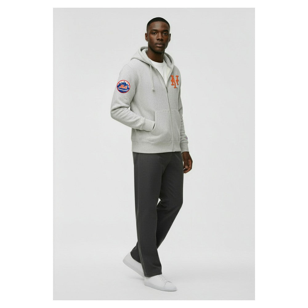 New York Mets Champion Reverse Weave Chenille Full-Zip Hoodie Gray