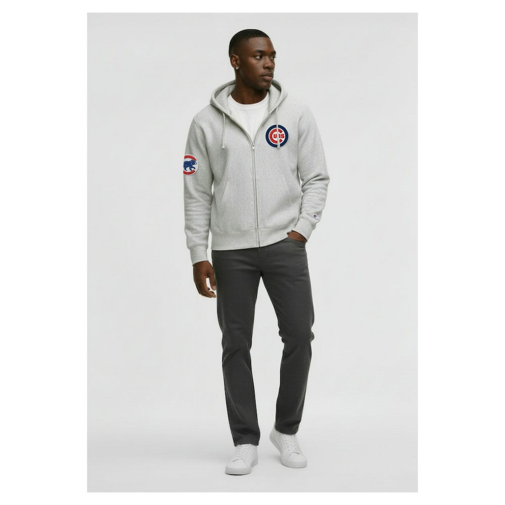 Chicago Cubs Champion Reverse Weave Chenille Full-Zip Hoodie Gray