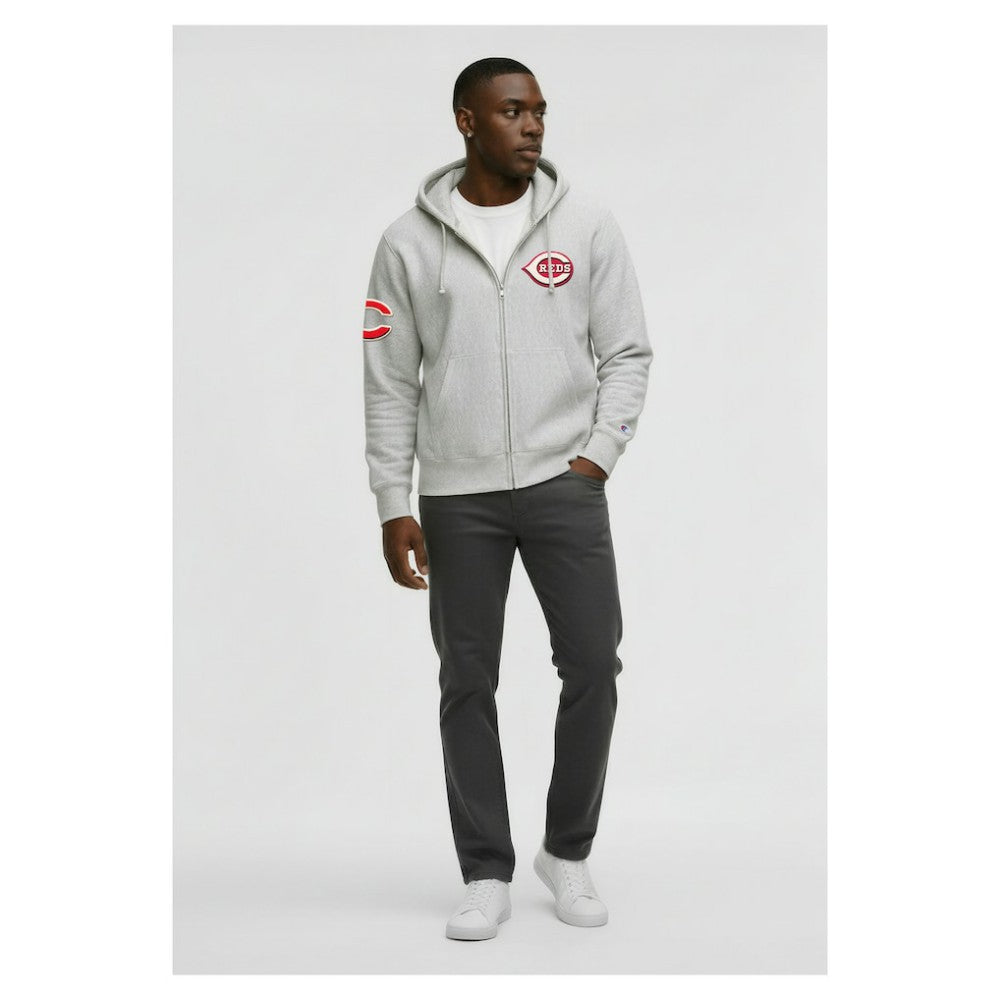 Cincinnati Reds Champion Reverse Weave Chenille Full-Zip Hoodie Gray