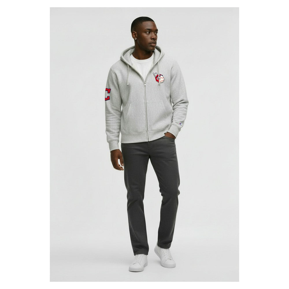 Cleveland Guardians Champion Reverse Weave Chenille Full-Zip Hoodie Gray