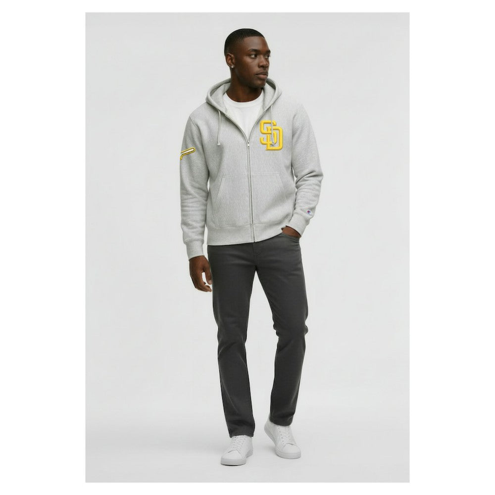 San Diego Padres Champion Reverse Weave Chenille Full-Zip Hoodie Gray