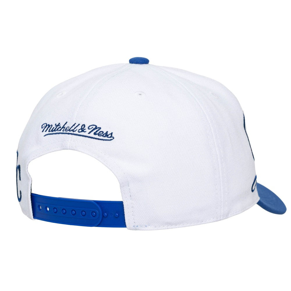 Kansas City Royals Unisex XL Script Pro Crown Snapback Hat White/Royal | Mitchell & Ness
