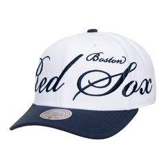 Boston Red Sox Unisex XL Script Pro Crown Snapback Hat White/Navy | Mitchell & Ness