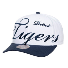 Detroit Tigers Unisex XL Script Pro Crown Snapback Hat White/Navy | Mitchell & Ness
