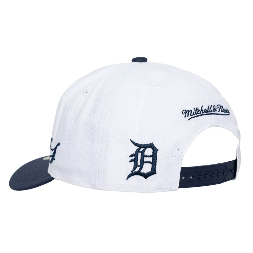 Detroit Tigers Unisex XL Script Pro Crown Snapback Hat White/Navy | Mitchell & Ness