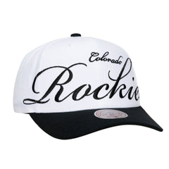 Colorado Rockies Unisex XL Script Pro Crown Snapback Hat White/Black | Mitchell & Ness