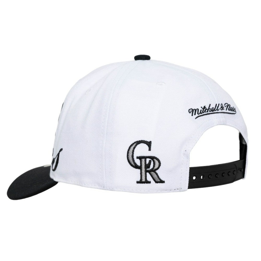 Colorado Rockies Unisex XL Script Pro Crown Snapback Hat White/Black | Mitchell & Ness