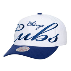Chicago Cubs Unisex XL Script Pro Crown Snapback Hat White/Royal | Mitchell & Ness