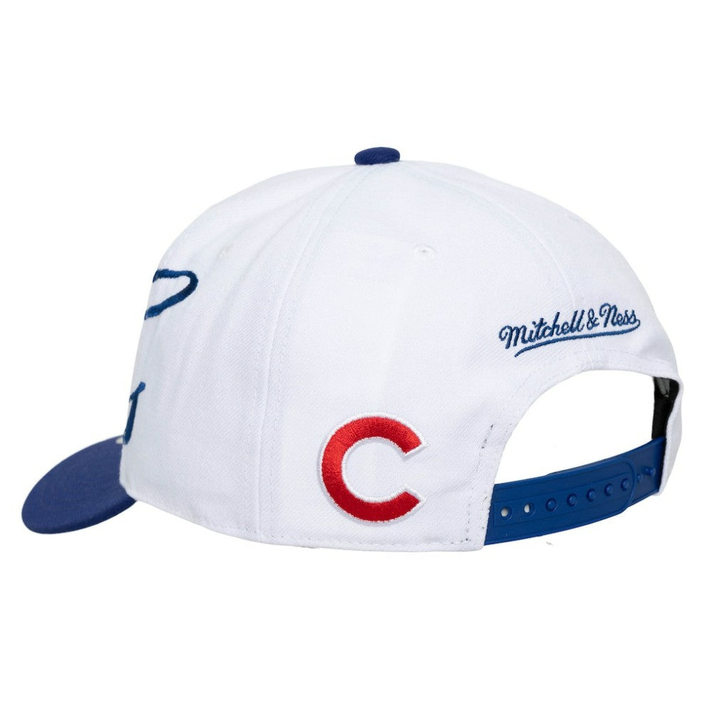 Chicago Cubs Unisex XL Script Pro Crown Snapback Hat White/Royal | Mitchell & Ness