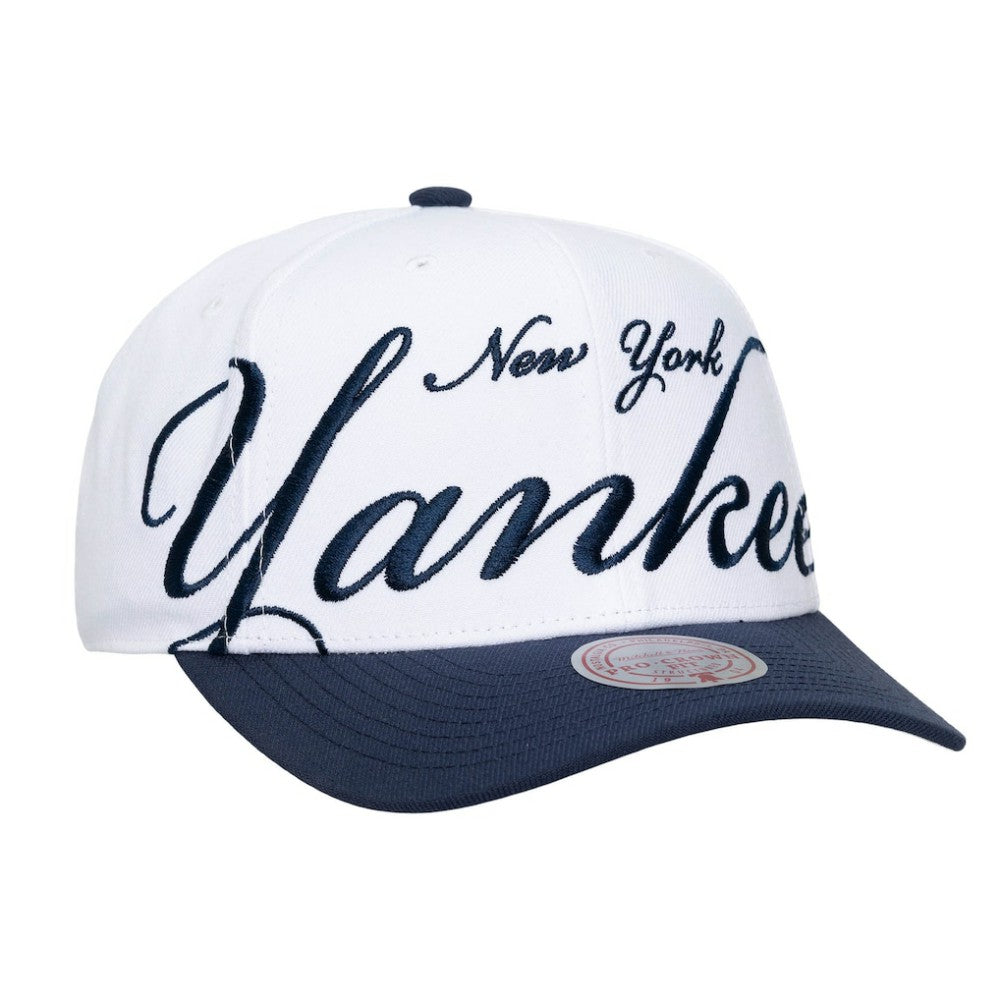 New York Yankees Unisex XL Script Pro Crown Adjustable Hat White/Navy | Mitchell & Ness