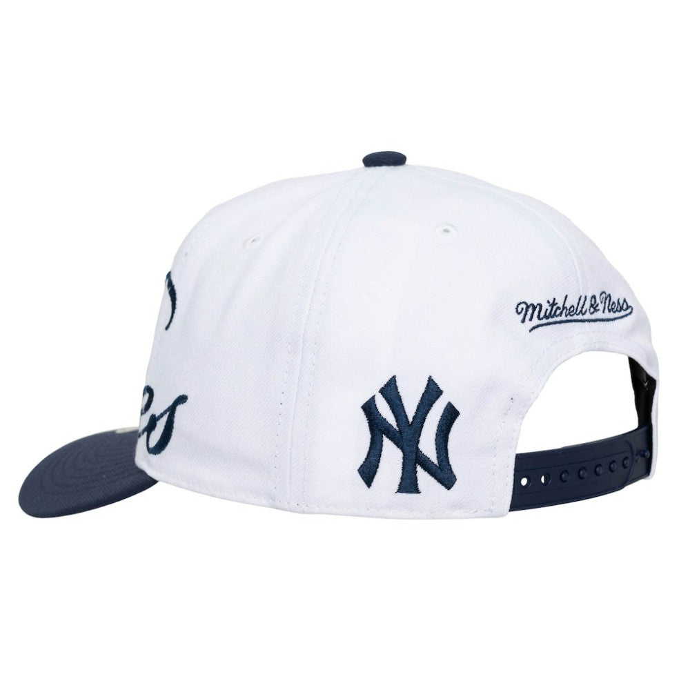 New York Yankees Unisex XL Script Pro Crown Adjustable Hat White/Navy | Mitchell & Ness
