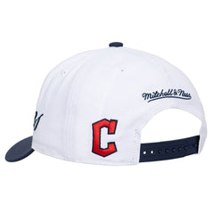 Cleveland Guardians Unisex XL Script Pro Crown Snapback Hat White/Navy | Mitchell & Ness