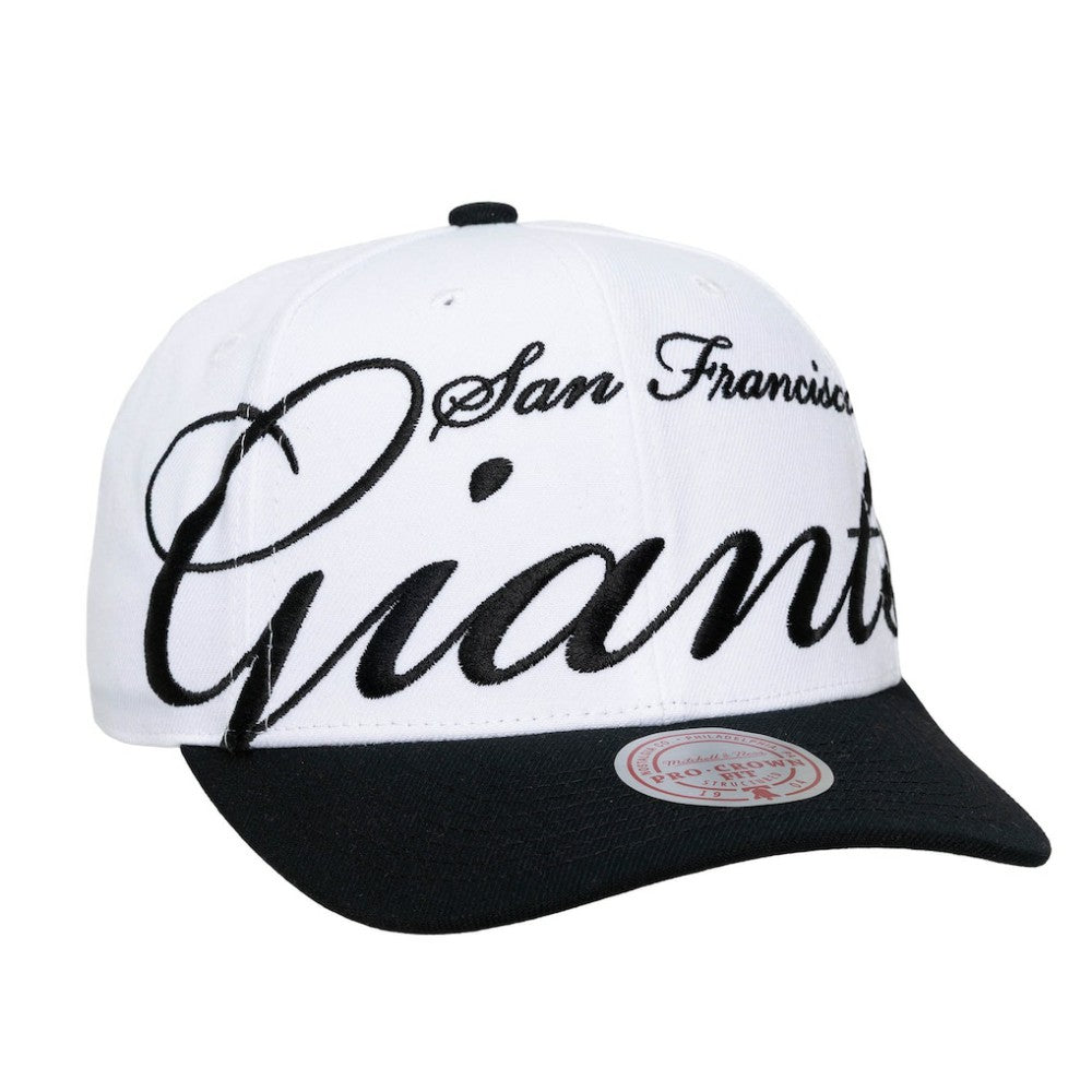 San Francisco Giants Unisex XL Script Pro Crown Adjustable Hat White/Black | Mitchell & Ness