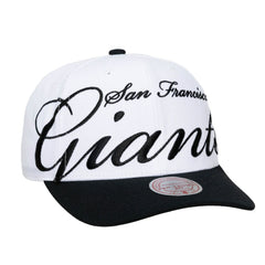 San Francisco Giants Unisex XL Script Pro Crown Adjustable Hat White/Black | Mitchell & Ness