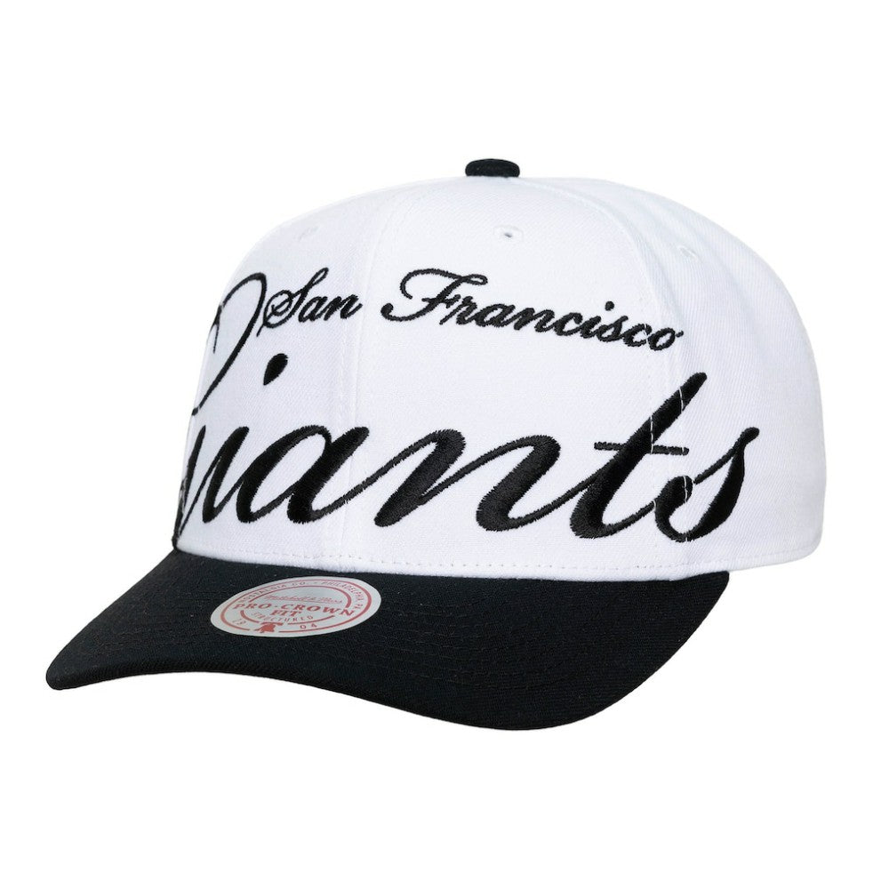 San Francisco Giants Unisex XL Script Pro Crown Adjustable Hat White/Black | Mitchell & Ness
