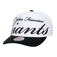 San Francisco Giants Unisex XL Script Pro Crown Adjustable Hat White/Black | Mitchell & Ness