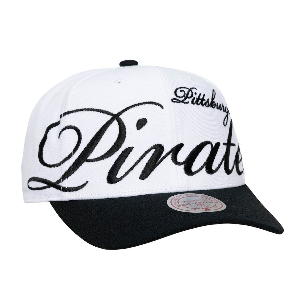 Pittsburgh Pirates Unisex XL Script Pro Crown Adjustable Hat White/Black | Mitchell & Ness