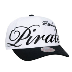 Pittsburgh Pirates Unisex XL Script Pro Crown Adjustable Hat White/Black | Mitchell & Ness