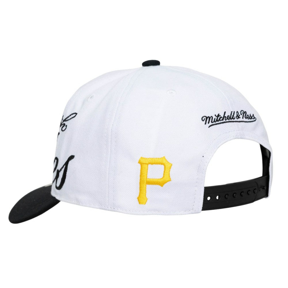 Pittsburgh Pirates Unisex XL Script Pro Crown Adjustable Hat White/Black | Mitchell & Ness