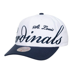 St. Louis Cardinals Unisex XL Script Pro Crown Adjustable Hat White/Navy | Mitchell & Ness