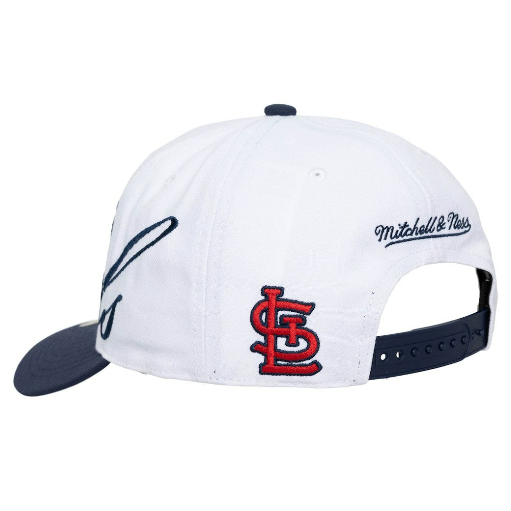 St. Louis Cardinals Unisex XL Script Pro Crown Adjustable Hat White/Navy | Mitchell & Ness