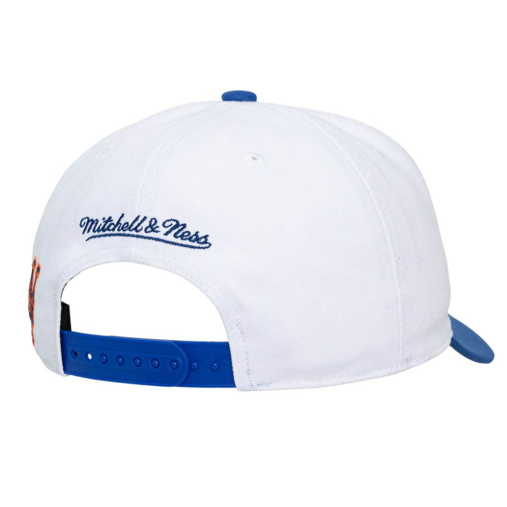 New York Mets Unisex XL Script Pro Crown Snapback Hat White/Royal | Mitchell & Ness