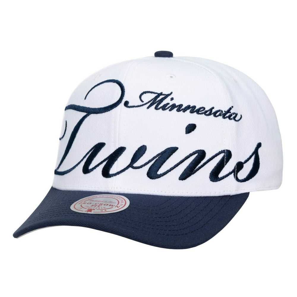 Minnesota Twins Unisex XL Script Pro Crown Adjustable Hat White/Navy | Mitchell & Ness
