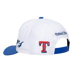 Texas Rangers Unisex XL Script Pro Crown Adjustable Hat White/Royal | Mitchell & Ness