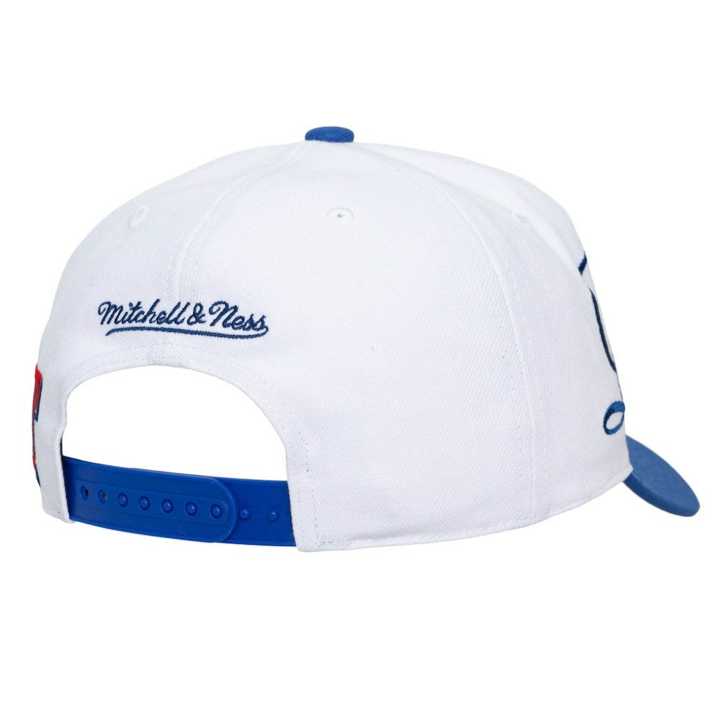Texas Rangers Unisex XL Script Pro Crown Adjustable Hat White/Royal | Mitchell & Ness