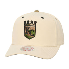 Kansas City Royals Unisex Camo Logo Pro Crown Snapback Hat Cream | Mitchell & Ness