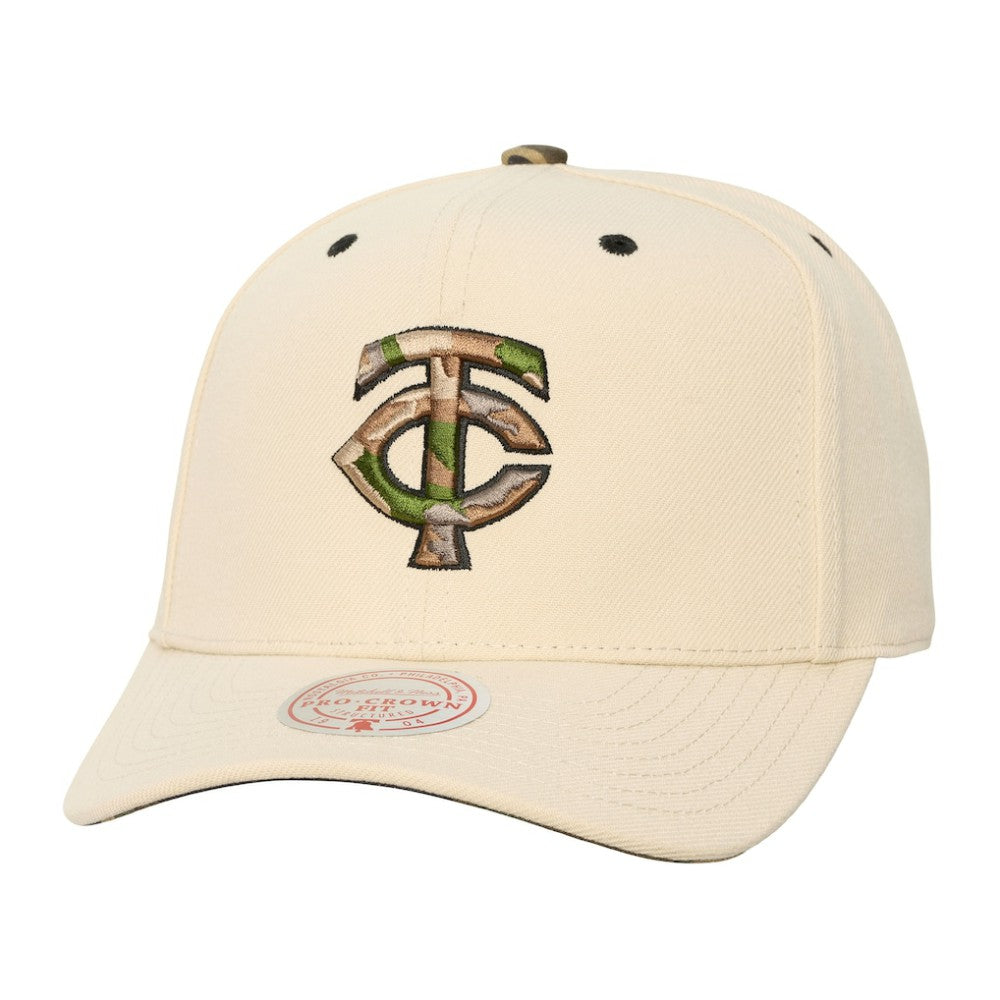 Minnesota Twins Unisex Camo Logo Pro Crown Snapback Hat Cream | Mitchell & Ness