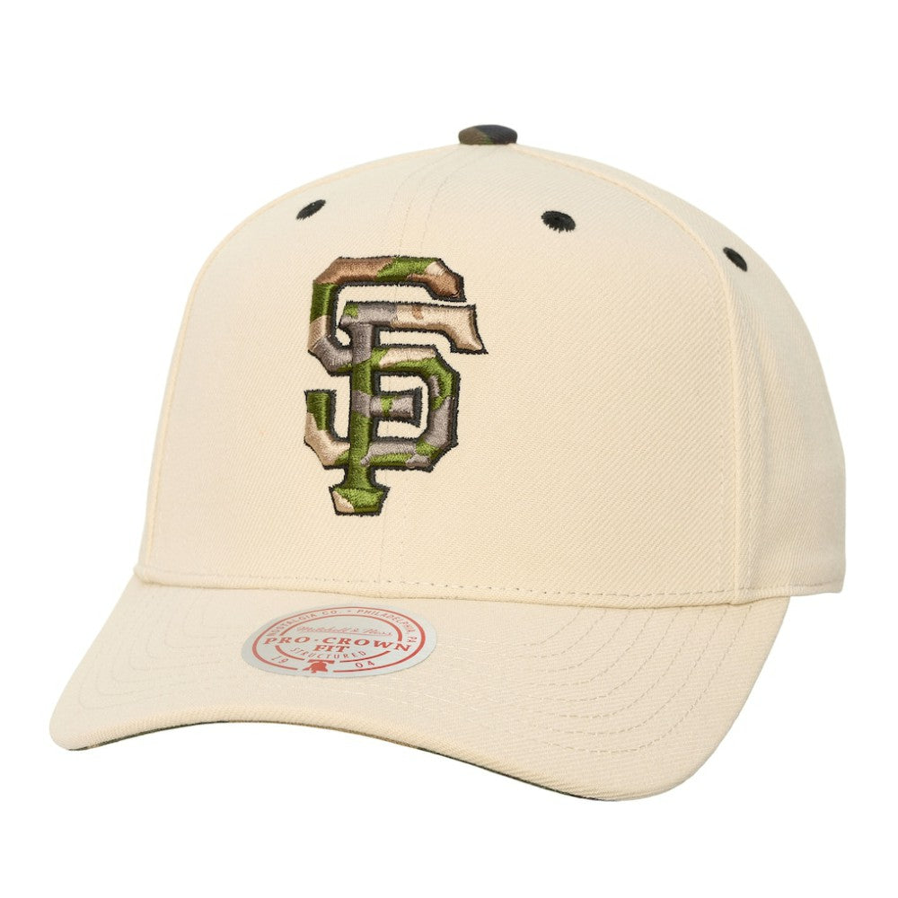 San Francisco Giants Unisex Camo Logo Pro Crown Snapback Hat Cream | Mitchell & Ness