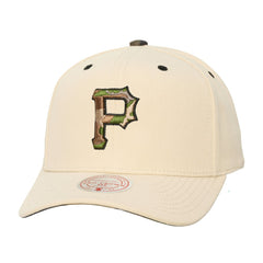 Pittsburgh Pirates Unisex Camo Logo Pro Crown Snapback Hat Cream | Mitchell & Ness