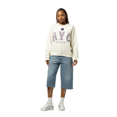 New York Mets Women's Premium Oversized Crewneck Sweatshirt Cream | Mitchell & Ness