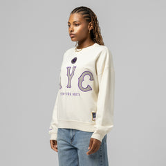 New York Mets Women's Premium Oversized Crewneck Sweatshirt Cream | Mitchell & Ness