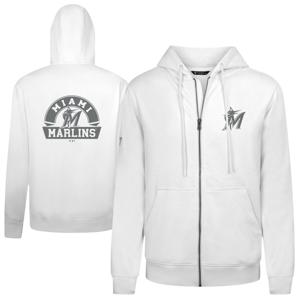Miami Marlins Levelwear Podium Chenille Logo Full-Zip Hoodie White