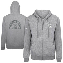 Colorado Rockies Levelwear Podium Chenille Logo Full-Zip Hoodie Heather Gray