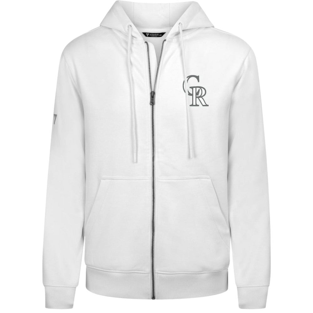 Colorado Rockies Levelwear Podium Chenille Logo Full-Zip Hoodie White