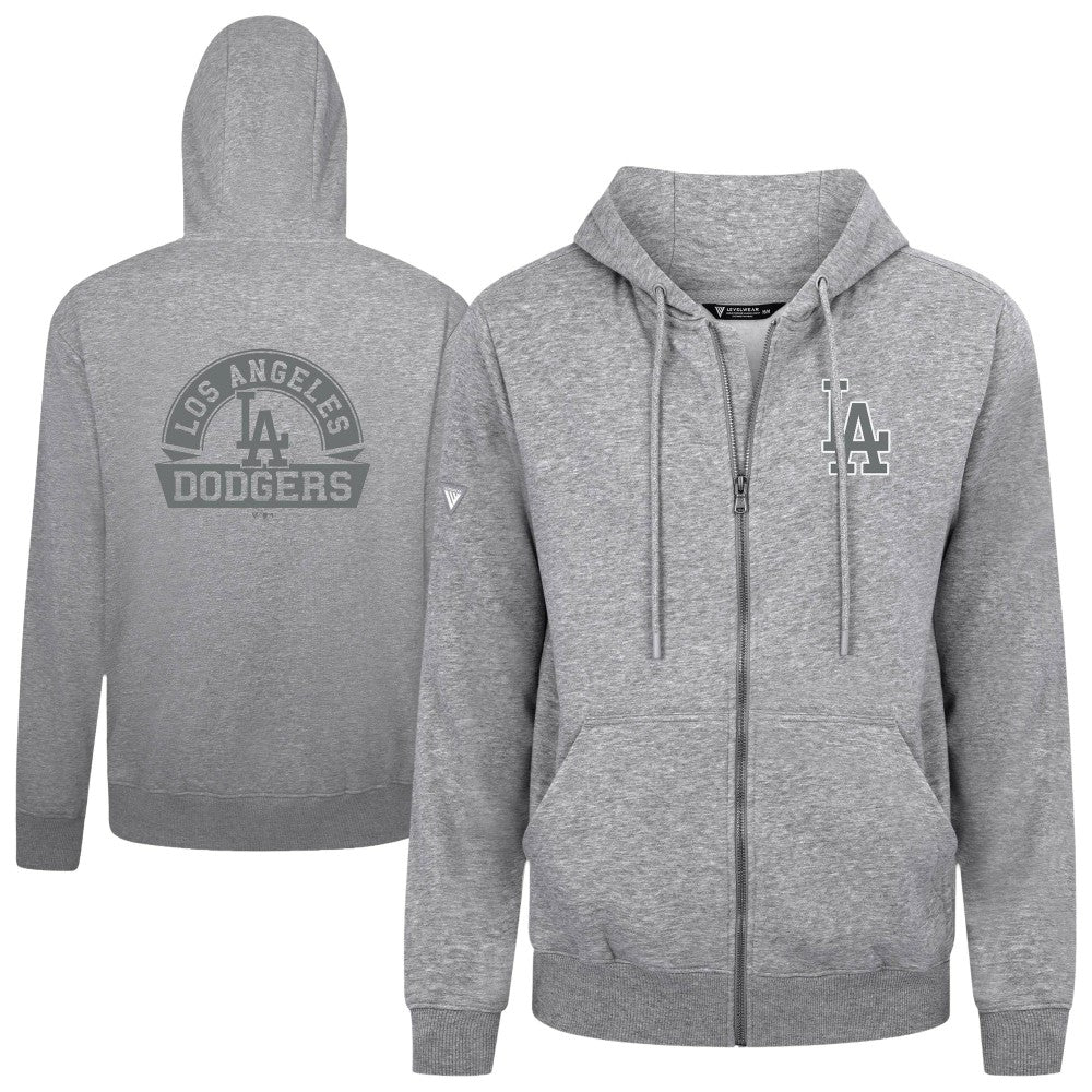 Los Angeles Dodgers Levelwear Podium Chenille Logo Full-Zip Hoodie Heather Gray